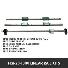 VEVOR  Linear Guide Rail  2Pcs HGR20-1000mm Linear Slide Rail with 1Pcs RM1605-1000mm Ballscrew with BF12/BK12 Kit Linear Slide Rail Guide Rail Square For DIY CNC Routers Lathes Mills