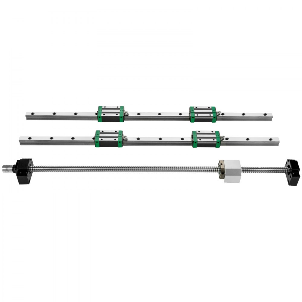 linear rails and lead screw of VEVOR linear guide rail kit on white background.