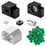 VEVOR linear guide rail kit components including bearings, blocks, and green caps.