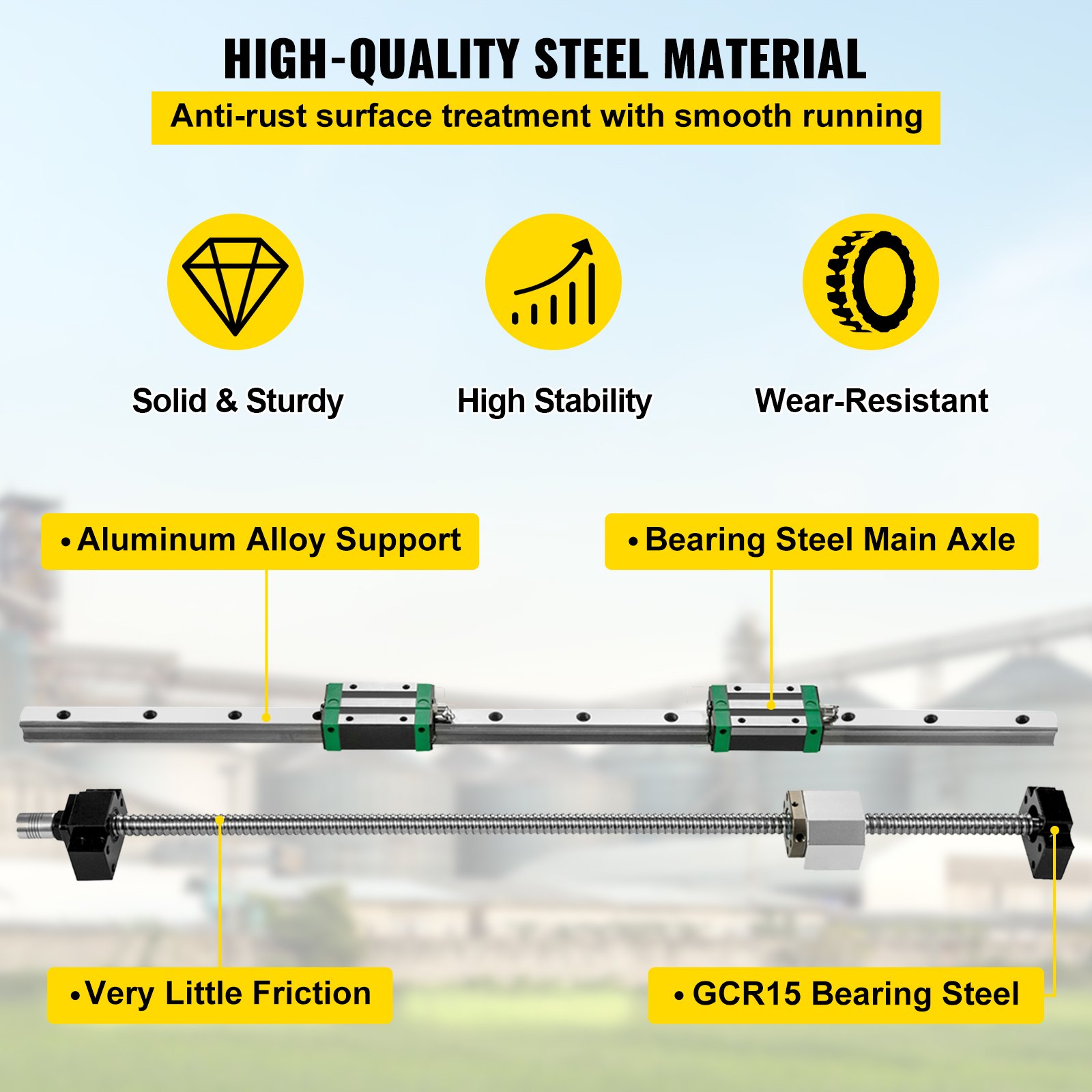 VEVOR linear guide rail kit with aluminum alloy support and gcr15 bearing steel.