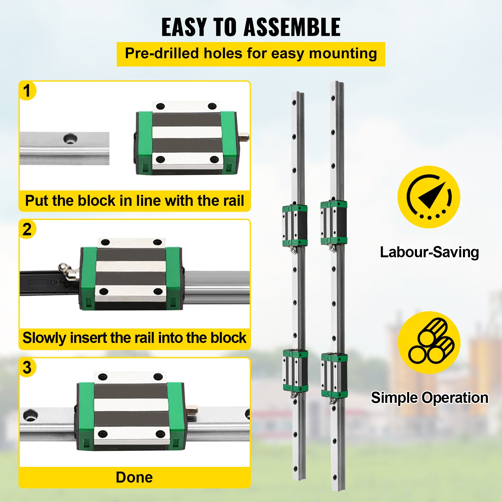 easy assembly VEVOR linear guide rail kit with pre-drilled holes for mounting.