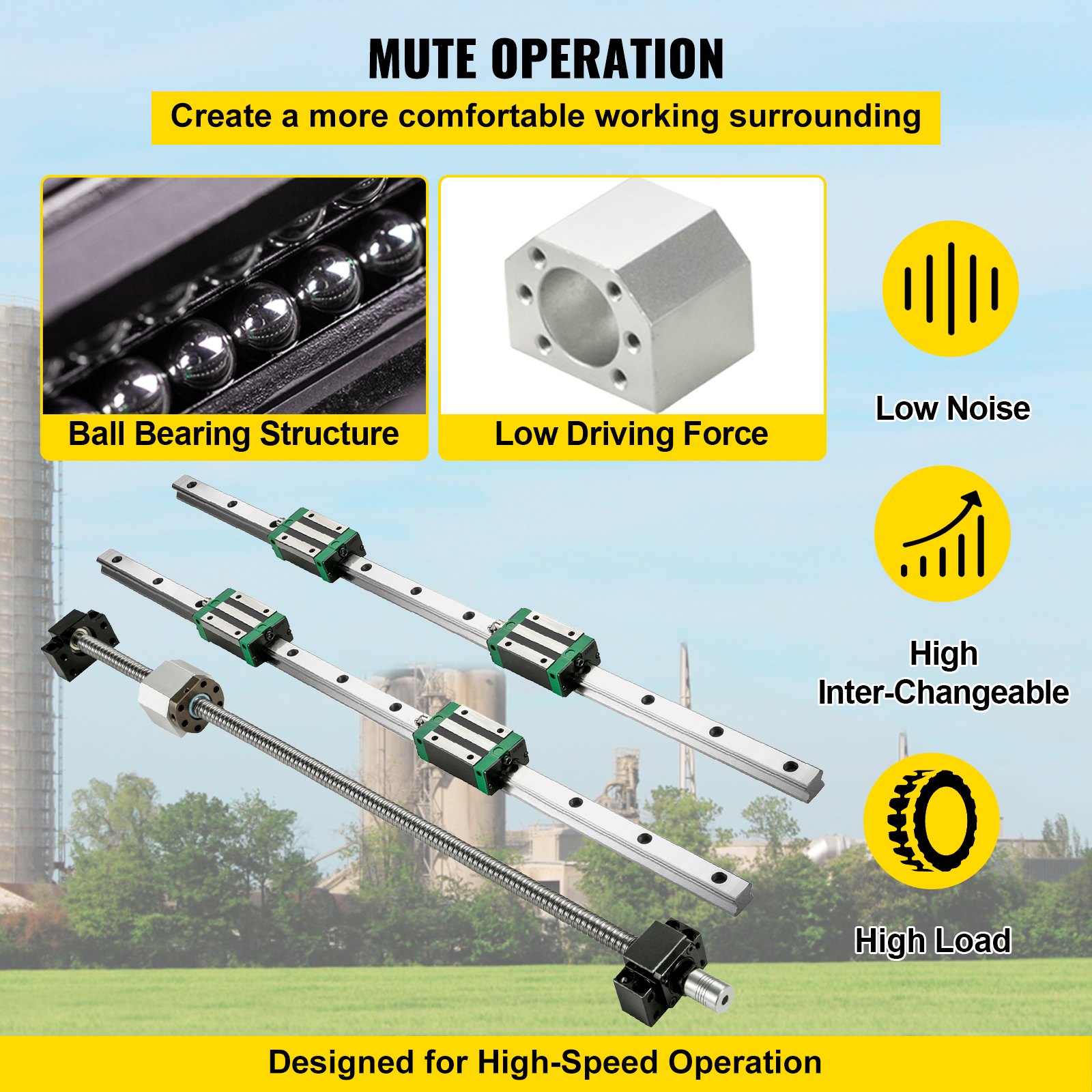 VEVOR linear guide rail kit with ball bearing structure, low driving force, and high load.