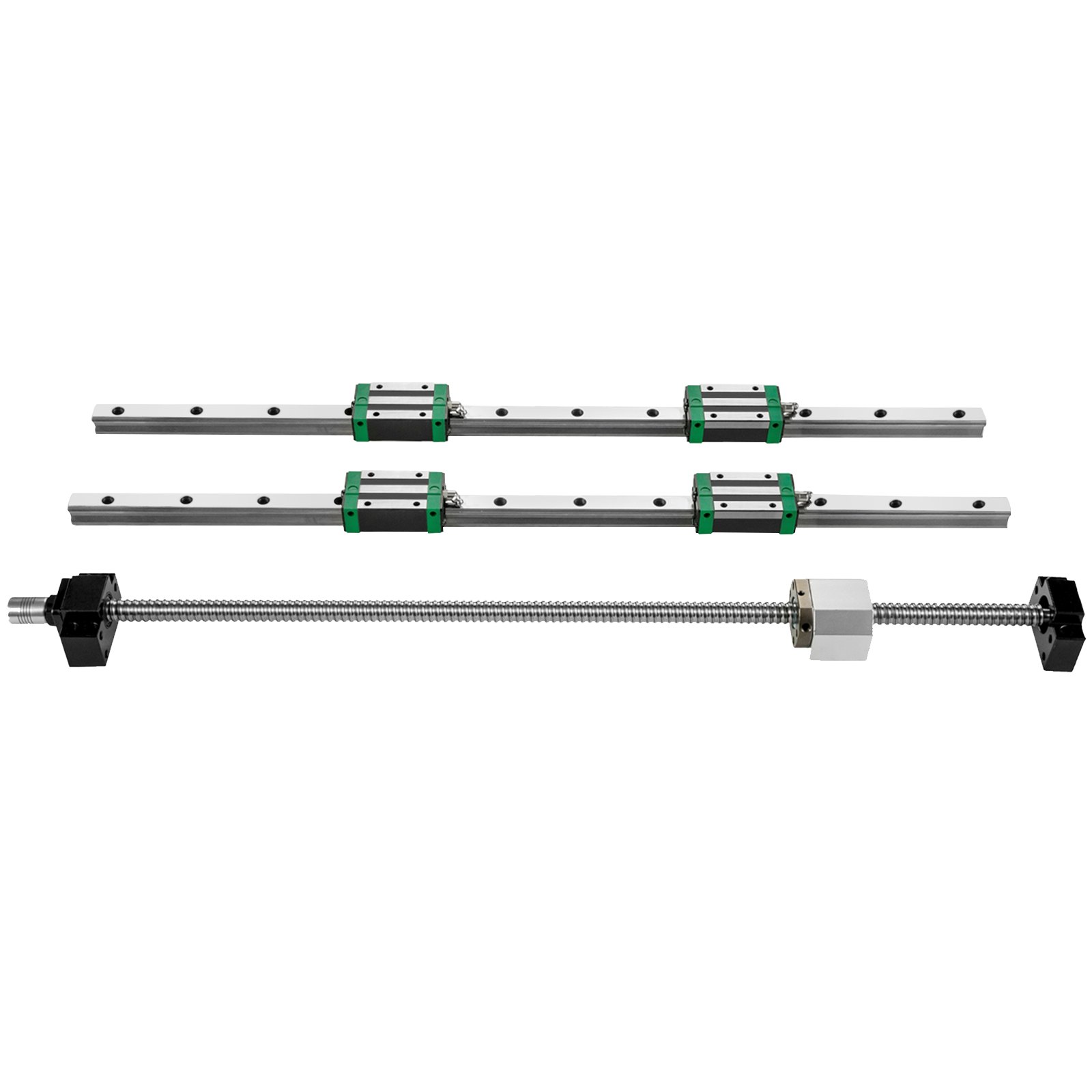 linear rails and lead screw of VEVOR linear guide rail kit on white background.