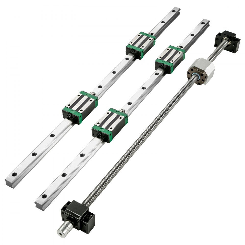 VEVOR linear guide rail with ball screw and four sliding blocks.