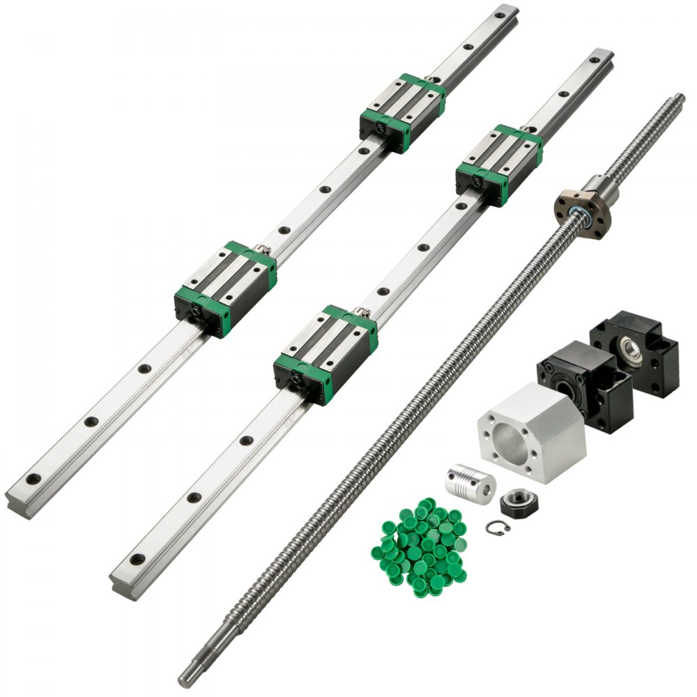 VEVOR Linear Guide Rail 2Pcs HGR20-500mm Linear Slide Rail with 1Pcs RM1605-500mm Ballscrew with BF12/BK12 Kit Linear Slide Rail Guide Rail Square for DIY CNC Routers Lathes Mills