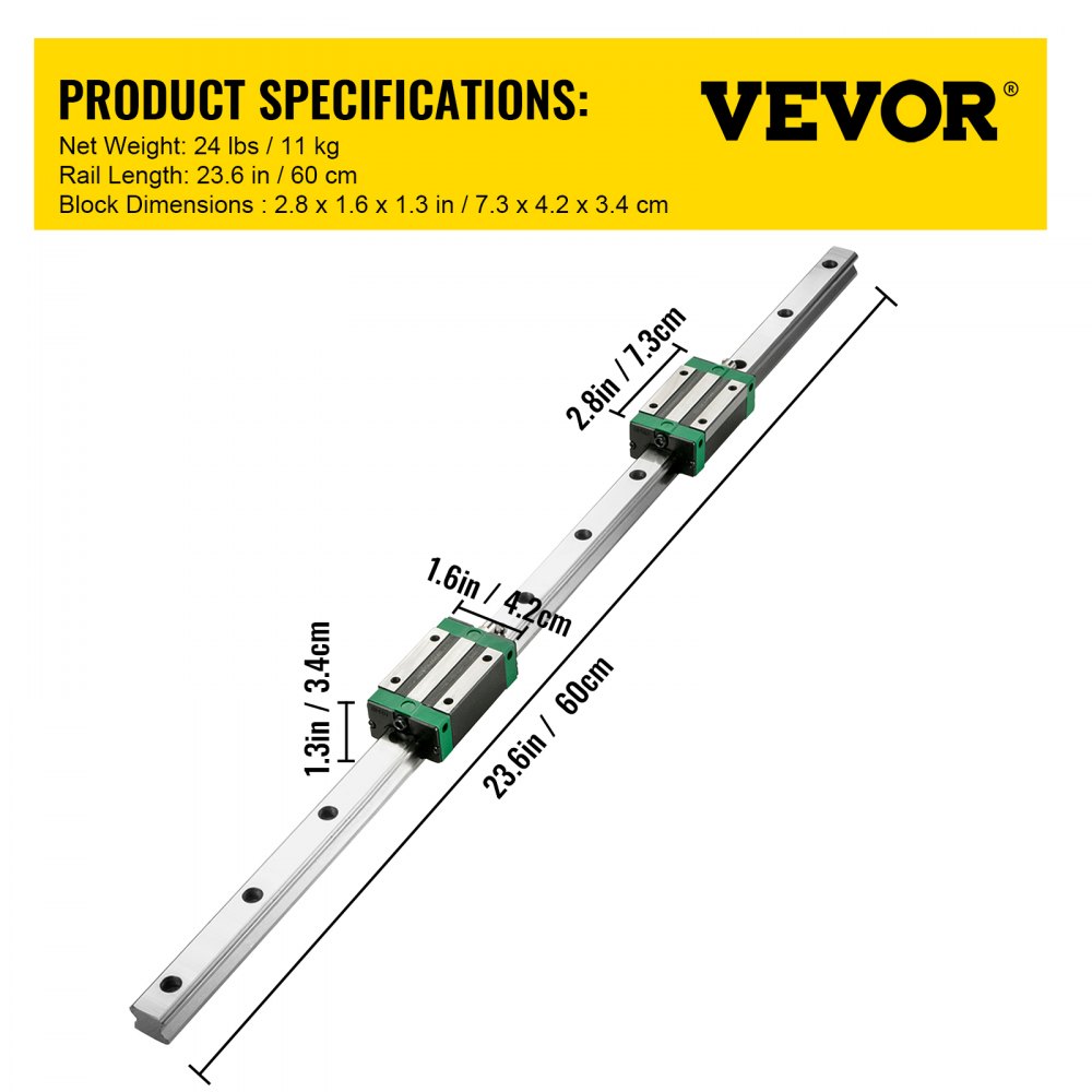 VEVOR Linear Guide Rail 2PCS HGR20-600mm +4 Slide Blocks RM1605 BF/BK12 Nut CNC