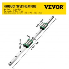 VEVOR Linear Guide Rail 2PCS HGR20-700mm +4 Slide Blocks RM1605 BF/BK12 Nut CNC