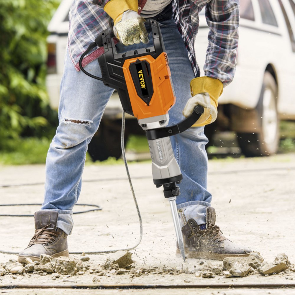 VEVOR Demolition Jack Hammer, 4500W 1800BPM, 1-1/8" Hex Heavy Duty Concrete Breaker w/Chisel, Case & Gloves, 110V Industrial Electric Jackhammer for Demolishing, Chipping & Demo, CE Approved, Yellow