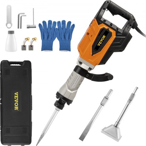 VEVOR Demolition Jack Hammer, 4500W 1800BPM, 1-1/8" Hex Heavy Duty Concrete Breaker w/ Chisel, Case & Gloves, 220V Industrial Electric Jackhammer for Demolishing, Chipping & Demo, CE Approved, Yellow