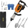 VEVOR Demolition Jack Hammer, 4500W 1800BPM, 1-1/8" Hex Heavy Duty Concrete Breaker with 4 Chisels, Case and Gloves, 220V Industrial Electric Jackhammer for Demolishing, Chipping & Demo, CE Approved