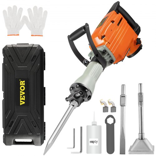 VEVOR Demolition Jack Hammer, 2600W 1800BPM, 1-1/8" Hex Heavy Duty Concrete Breaker w/ 3 Chisels, Case and Gloves, 220V Industrial Electric Jackhammer for Demolishing, Chipping & Demo, CE Approved