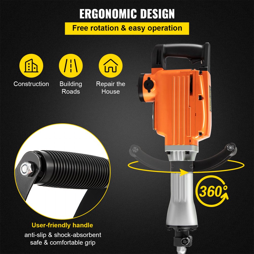 VEVOR Demolition Jack Hammer, 2600W 1800BPM, 1-1/8" Hex Heavy Duty Concrete Breaker with 3 Chisels, Case and Gloves, 220V Industrial Electric Jackhammer for Demolishing, Chipping & Demo