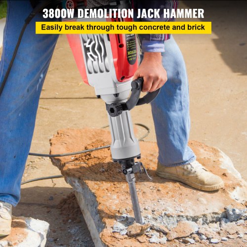 VEVOR Demolition Jack Hammer, 3800W 1800BPM, 1-1/8" Hex Heavy Duty Concrete Breaker w/Chisel, Case & Gloves, 110V Industrial Electric Jackhammer for Demolishing, Chipping & Demo, CE Approved, Red