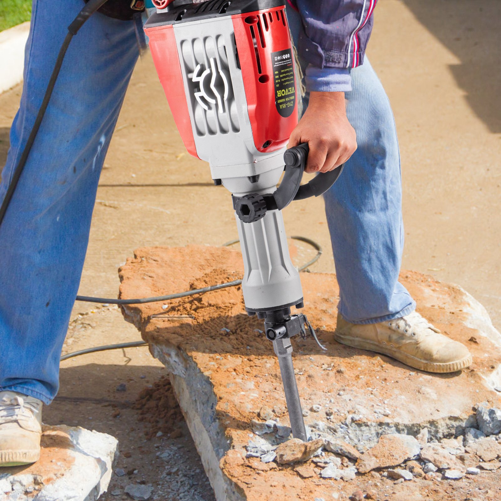 VEVOR Demolition Jack Hammer, 3800W 1800BPM, 1-1/8" Hex Heavy Duty Concrete Breaker with Chisel, Case & Gloves, 220V Industrial Electric Jackhammer for Demolishing, Chipping & Demo