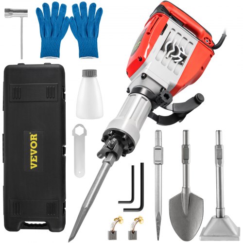 VEVOR Demolition Jack Hammer, 3800W 1800BPM, 1-1/8" Hex Heavy Duty Concrete Breaker w/ 4 Chisels, Case and Gloves, 110V Industrial Electric Jackhammer for Demolishing, Chipping & Demo, CE Approved