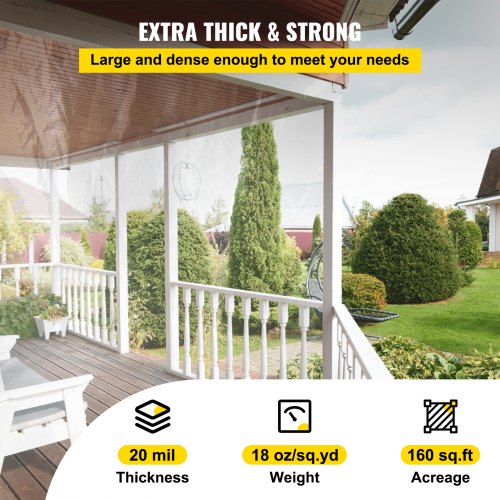 VEVOR Clear Vinyl Tarp, 8 x 20 ft 20 Mil Thick, Heavy-Duty Waterproof Patio Enclosure, Tear and Weather Proof Transparent PVC Tarpaulin, with Brass Grommets and Reinforced Edges for Outdoor Cover