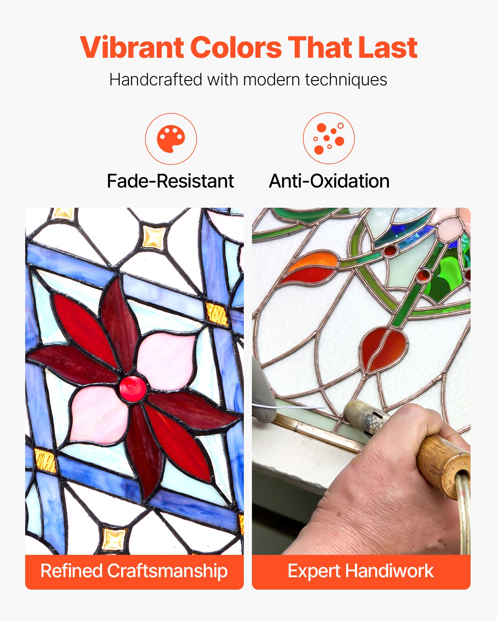 VEVOR Stained Glass Window Panel, 17 x 29 in, Tiffany Style Hanging Transom Window Panel with Chain, Large Vertical Rectangle Stain Glass, Vintage Traditional Art Handcrafts for Kitchen Home Decor