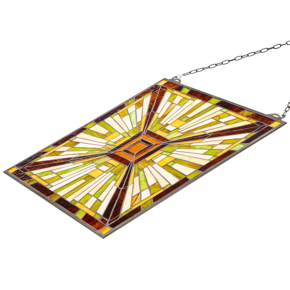 VEVOR Stained Glass Window Panel, 20 x 21 in, Tiffany Style Hanging Transom Window Panel with Chain, Large Vertical Rectangle Stain Glass, Vintage Traditional Art Handcrafts for Kitchen Home Decor