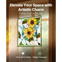 Stained Glass Tiffany Style Hanging Window Panel with Chain 20 x 20 Inches
