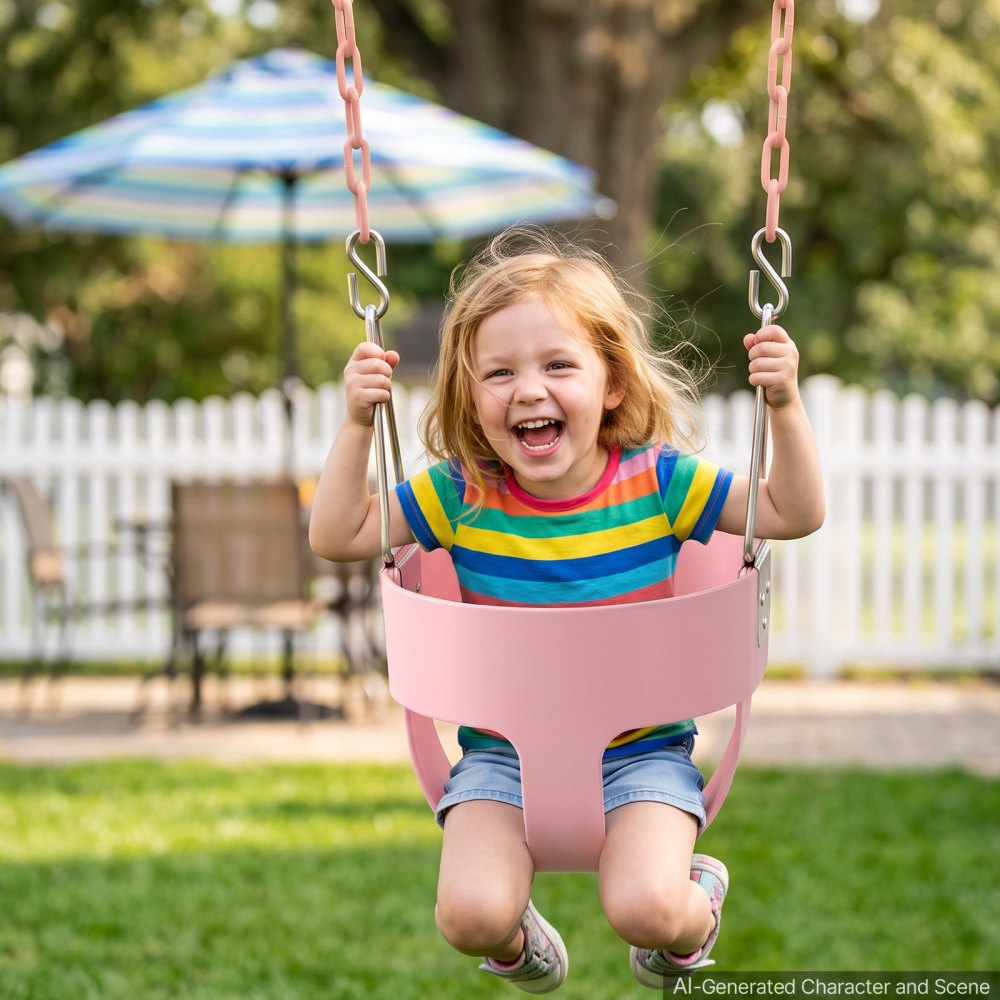 VEVOR Toddler Swing 136 kg Load High Back Full Bucket Baby Swing Seat Pink, for Outdoor & Indoor Backyard Playground, Heavy-Duty Coated Chains and Carabiners, Fully Assembled Seat for Toddlers Age 3+