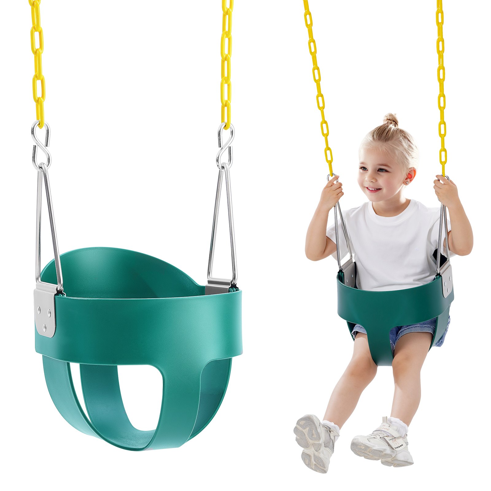 VEVOR Toddler Swing Seat, High Back Full Bucket Baby Swing Seat with Coated Chains and Carabiners, Support 150 lbs Baby Outdoor Swing, Fully Assembled Swing for Toddlers Age 3+, Indoor and Outdoor