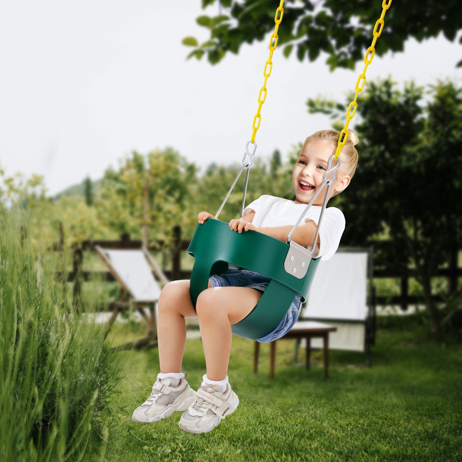 VEVOR Toddler Swing Seat, High Back Full Bucket Baby Swing Seat with Coated Chains and Carabiners, Support 150 lbs Baby Outdoor Swing, Fully Assembled Swing for Toddlers Age 3+, Indoor and Outdoor