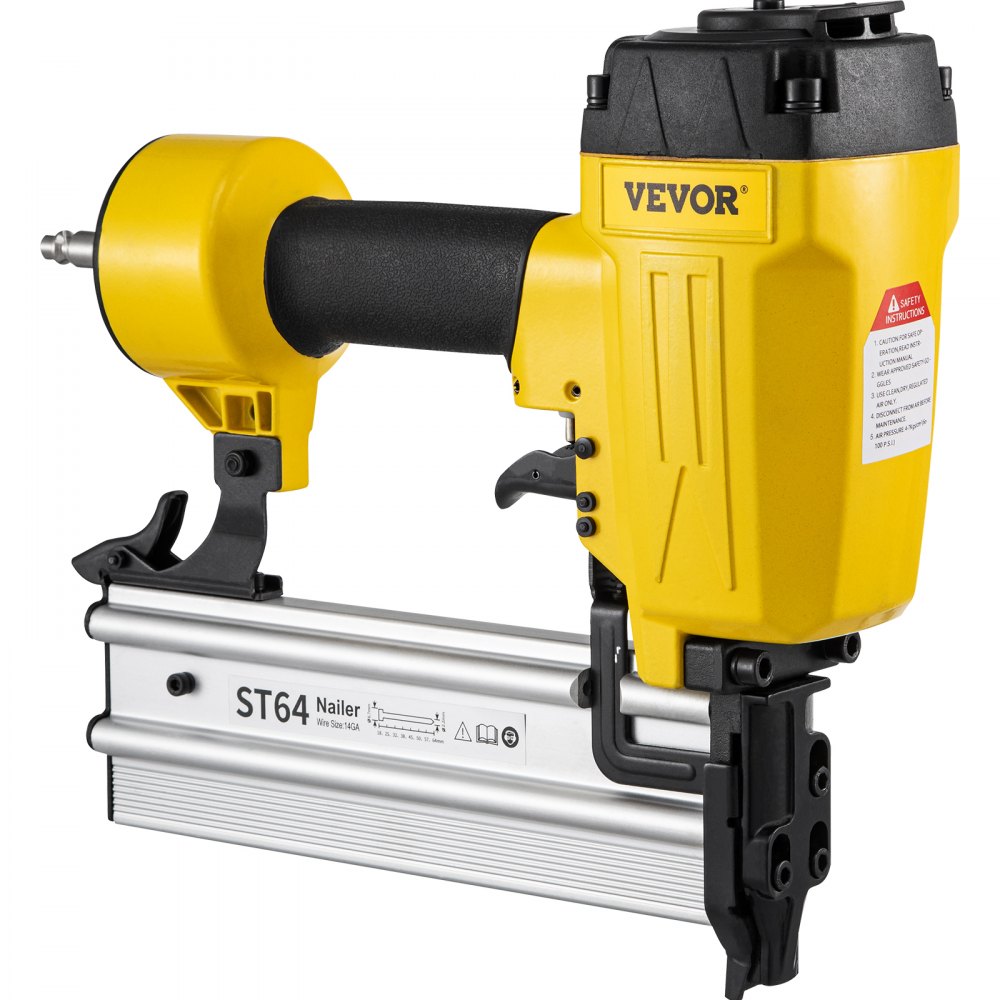 VEVOR Pneumatic Concrete Nailer, 14 Gauge 1 to 2-1/2 Inch Heavy Duty T Nail Gun with Ergonomic Handle, Framing Nailer Used in Woodworking, and Upholstery Carpentry , Yellow