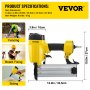 VEVOR Pneumatic Concrete Nailer, 14 Gauge 1 to 2-1/2 Inch Heavy Duty T Nail Gun with Ergonomic Handle, Framing Nailer Used in Woodworking, and Upholstery Carpentry , Yellow