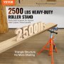 VEVOR Roller Stand, Heavy Duty 2500 LBS Load Capacity, 27.6"-52" Height Adjustable, 45# Steel Folding Roller Support Stand for Long Boards, Metal Pipes or Bars