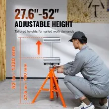 VEVOR Roller Stand, Heavy Duty 2500 LBS Load Capacity, 27.6"-52" Height Adjustable, 45# Steel Folding Roller Support Stand for Pipes, Wooden Boards
