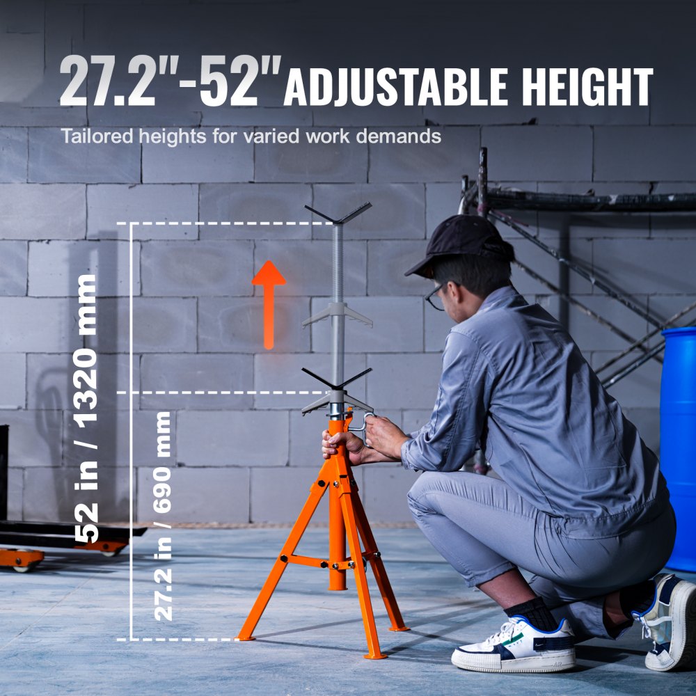 VEVOR Pipe Stand, 1133.9 kg Heavy Duty Pipe Jack Stands, 69.1-132.1 cm Height Adjustable V Head Pipe Stand, 45# Steel Folding Jack Stand for 1.3-30.5 cm Pipes