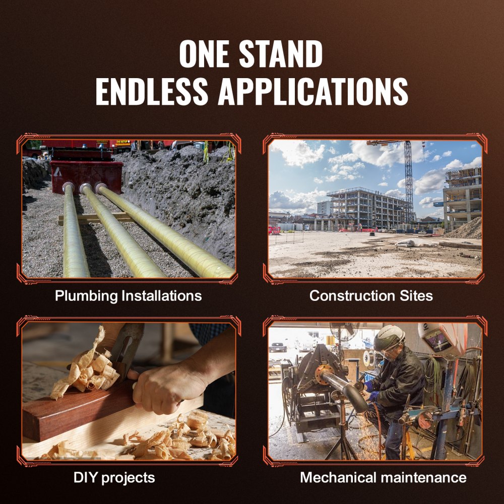 VEVOR Pipe Stand, 1133.9 kg Heavy Duty Pipe Jack Stands, 69.1-132.1 cm Height Adjustable V Head Pipe Stand, 45# Steel Folding Jack Stand for 1.3-30.5 cm Pipes