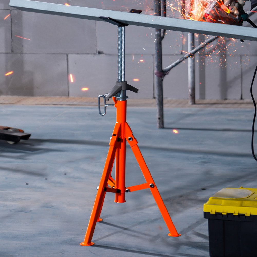 VEVOR Pipe Stand, 1133.9 kg Heavy Duty Pipe Jack Stands, 69.1-132.1 cm Height Adjustable V Head Pipe Stand, 45# Steel Folding Jack Stand for 1.3-30.5 cm Pipes