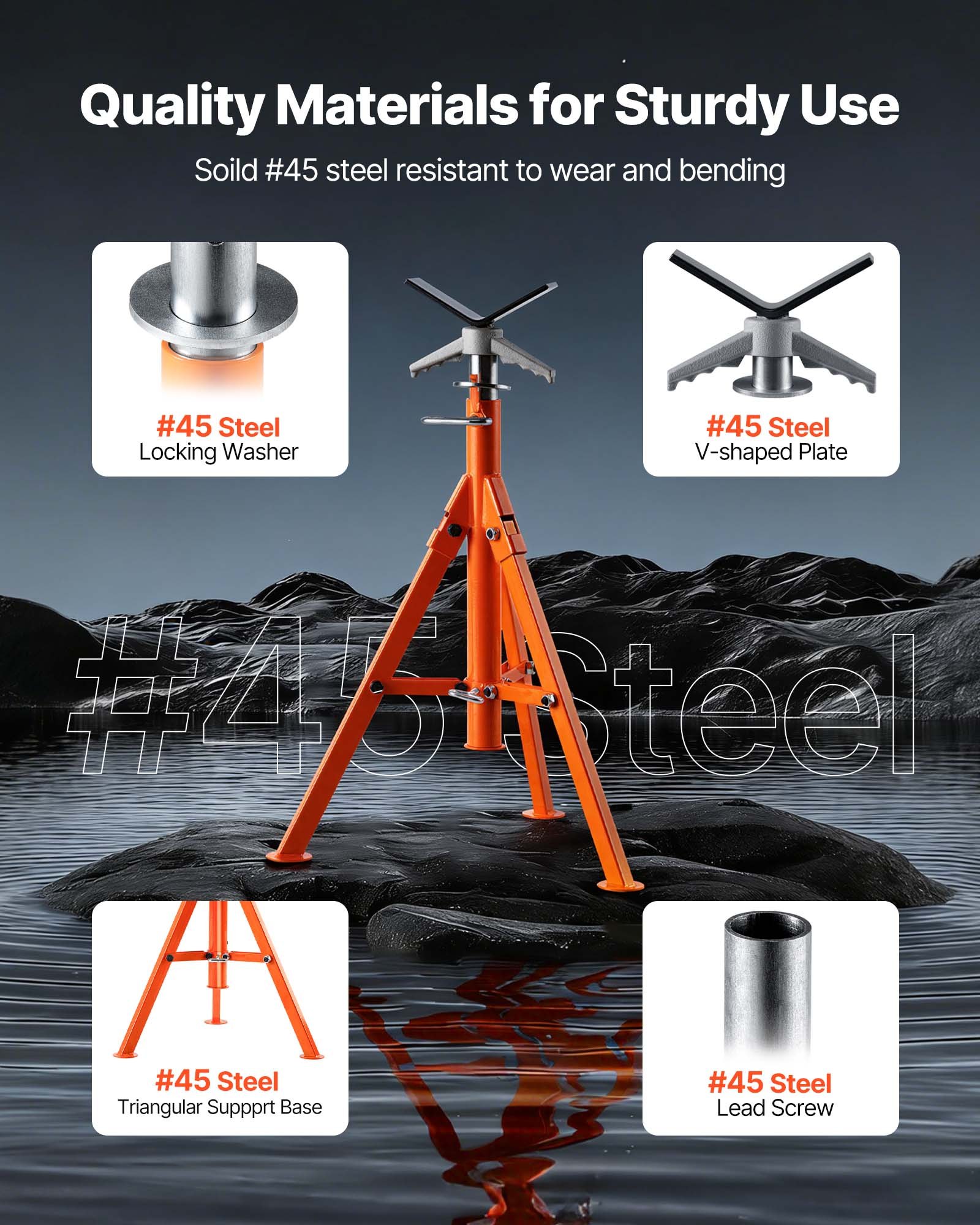 VEVOR Pipe Stand, 2500LBS Heavy Duty Pipe Stands, 27.2"-52" Height Adjustable V Head Pipe Stand, 45# Steel Folding Stand for 1/2-12 inches Pipes