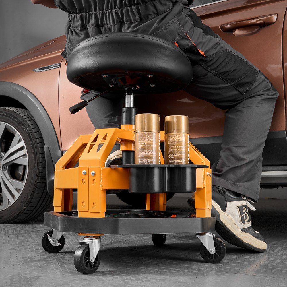 VEVOR Rolling Shop Stool, Heavy-Duty Pneumatic Garage Seat with 136 kg Capacity, Adjustable Height Roller Creeper Seat, 360° Swivel Padded Workshop Stool with Casters, for Garage, Shop & Auto Repair
