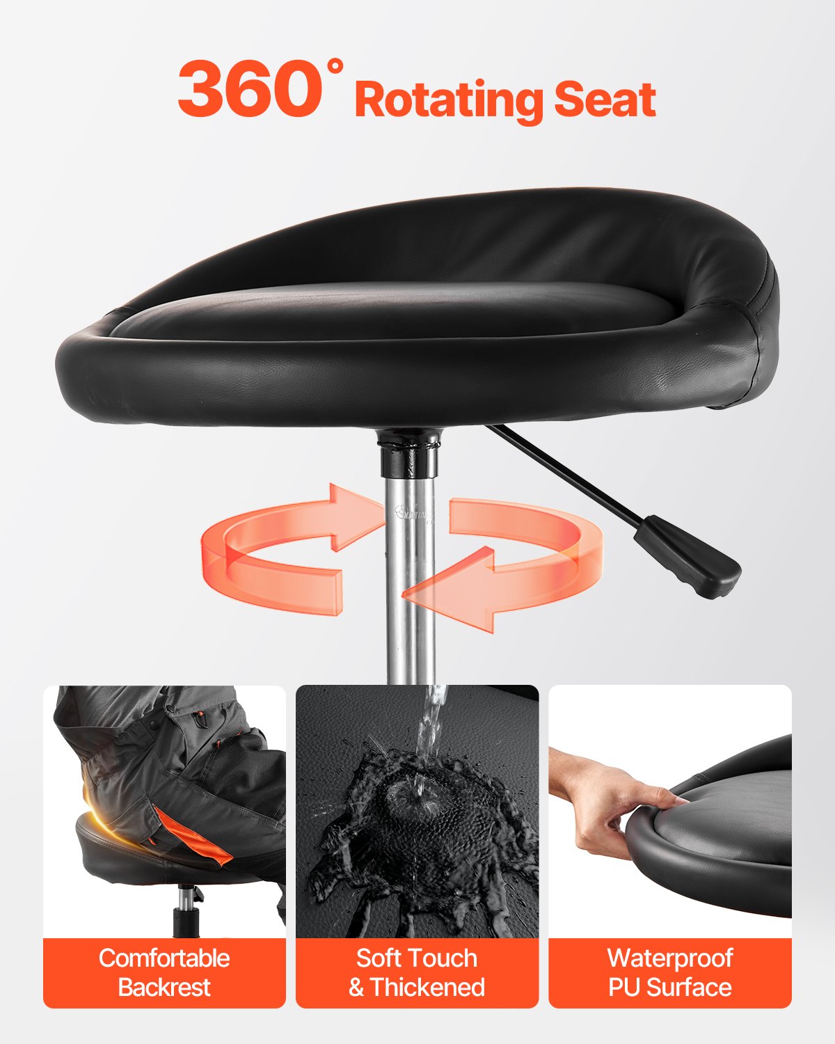 VEVOR Rolling Shop Stool, Heavy-Duty Pneumatic Garage Seat with 136 kg Capacity, Adjustable Height Roller Creeper Seat, 360° Swivel Padded Workshop Stool with Casters, for Garage, Shop & Auto Repair