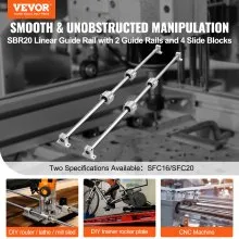 VEVOR Linear Guide Rail Set, SFC20 1000mm, 2 PCS 39.4 in/1000 mm SFC20 Guide Rails 4 PCS SC20 Slide Blocks 4 PCS Rail Supports, Linear Rails and Bearings Kit for Automated Machines CNC DIY Project