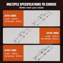VEVOR Linear Guide Rail Set, SFC20 1000mm, 2 PCS 39.4 in/1000 mm SFC20 Guide Rails 4 PCS SC20 Slide Blocks 4 PCS Rail Supports, Linear Rails and Bearings Kit for Automated Machines CNC DIY Project