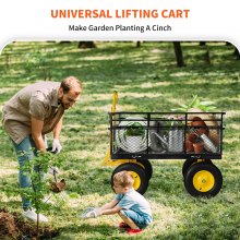 VEVOR Steel Garden Cart, Heavy Duty 1400 lbs Capacity, with Removable Mesh Sides to Convert into Flatbed, Utility Metal Wagon with 2-in-1 Handle and 15 in Tires, Perfect for Garden, Farm, Yard