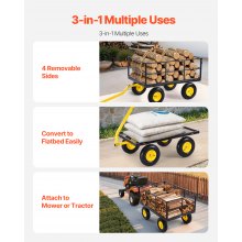 VEVOR 1400 Lbs Steel Garden Cart, Heavy Duty Pullable Garden Wagon Yard Cart, 2 in 1 Outdoor Metal Utility Wagon Yard Trailer with 13" All Terrain Tires, Mesh Removable Sides and 180°Rotating Handle