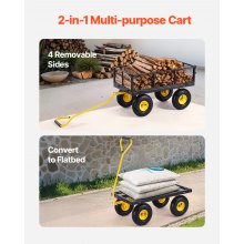 Vevor 500 Lbs Steel Garden Cart, Heavy Duty Pullable Cart with Wheels for Garden, Metal Yard Utility Wagon with 10" All Terrain Tires, Removable Mesh Sides and 180° Rotating Handle