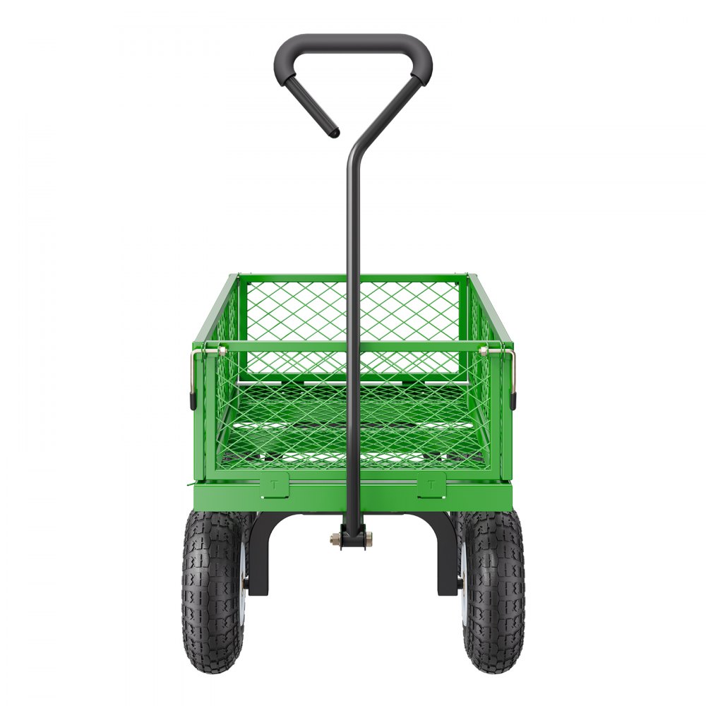 VEVOR 308 kg Steel Garden Cart on Wheels, Heavy Duty Garden Wagon Cart Pullable, Metal Outdoor Utility Yard Wagon Carts with 254mm Tires, Mesh Removable Sides and 180°Rotating Handle