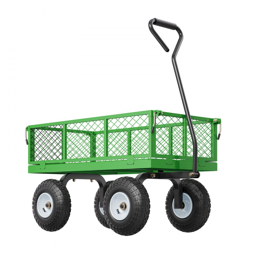 VEVOR 308 kg Steel Garden Cart on Wheels, Heavy Duty Garden Wagon Cart Pullable, Metal Outdoor Utility Yard Wagon Carts with 254mm Tires, Mesh Removable Sides and 180°Rotating Handle