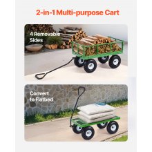 Vevor 680 Lbs Steel Garden Cart on Wheels, Heavy Duty Pullable Garden Wagon, Metal Outdoor Utility Yard Cart with 10" Tires, Removable Mesh Sides and 180° Rotating Handle