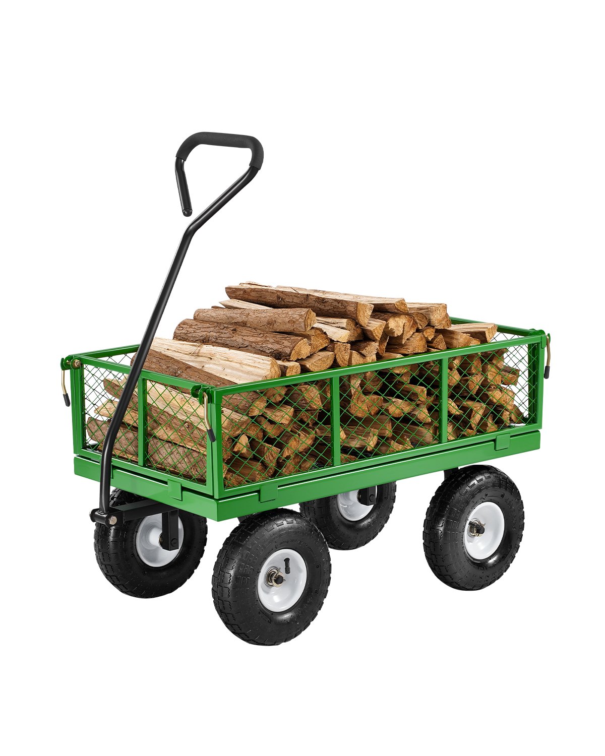 VEVOR 308 kg Steel Garden Cart on Wheels, Heavy Duty Garden Wagon Cart Pullable, Metal Outdoor Utility Yard Wagon Carts with 254mm Tires, Mesh Removable Sides and 180°Rotating Handle