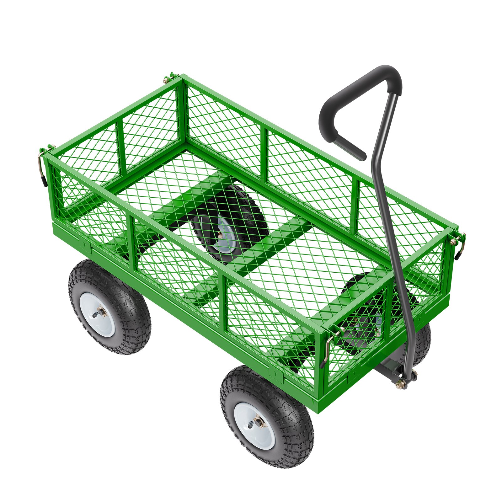 VEVOR 308 kg Steel Garden Cart on Wheels, Heavy Duty Garden Wagon Cart Pullable, Metal Outdoor Utility Yard Wagon Carts with 254mm Tires, Mesh Removable Sides and 180°Rotating Handle