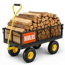 VEVOR 900 lbs kraftig stålträdgårdsvagn, trädgårdsvagn på hjul, utomhusmetallvagnar för gårdsbruk med 10" däck och avtagbara sidor i nät (kan omvandlas till flak) och 180° roterande handtag