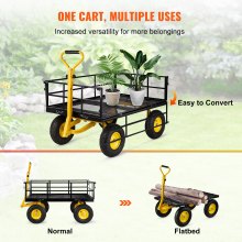 Oceľový záhradný vozík VEVOR s nosnosťou 1200 libier, s odnímateľnými sieťovými stranami na premenu na valník, úžitkový kovový vozík s rukoväťou 2 v 1 a 13-palcovými pneumatikami, ideálny pre záhradu, farmu, dvor