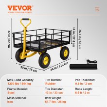 VEVOR Strandkocsi acél kerti kocsi nagy teherbírású 1200 lbs kapacitású eltávolítható hálós oldalakkal amelyek síkágyassá alakíthatók
