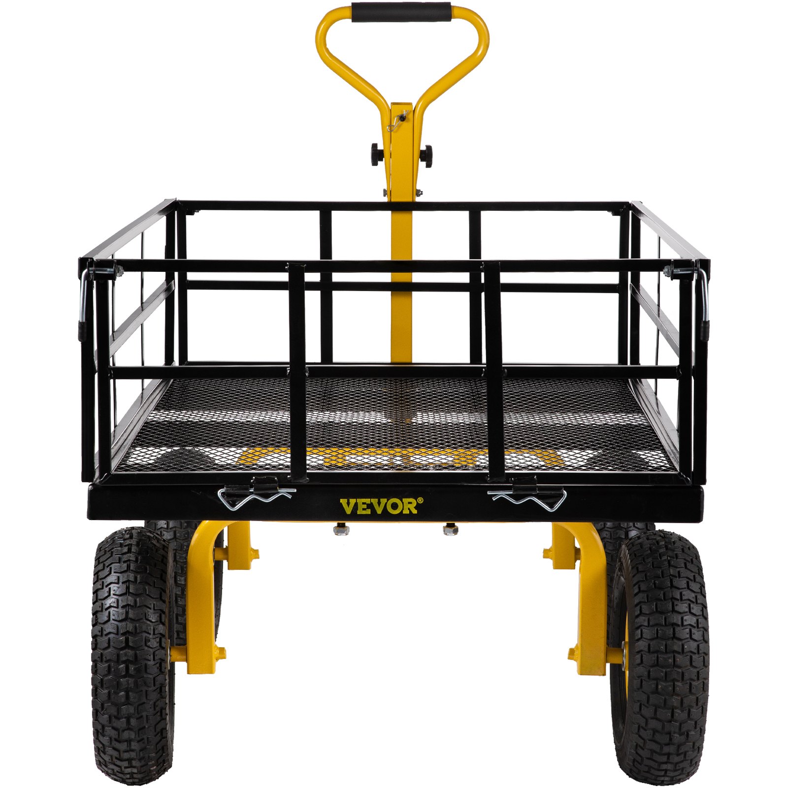 VEVOR Steel Garden Cart, Heavy Duty 1200 lbs Capacity, with Removable Mesh Sides to Convert into Flatbed, Utility Metal Wagon with 2-in-1 Handle and 13 in Tires, Perfect for Garden, Farm, Yard
